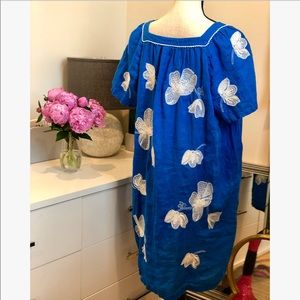 J. Crew Dresses - J. Crew Blue Linen Shift Dress Embroidered Flowers J. Crew Dresses - J. Crew Blue Linen Shift Dress Embroidered Flowers